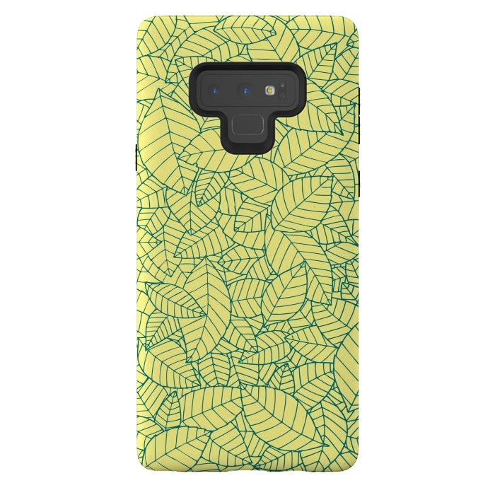 Galaxy Note 9 StrongFit Blue Leaves Pattern by Mangulica