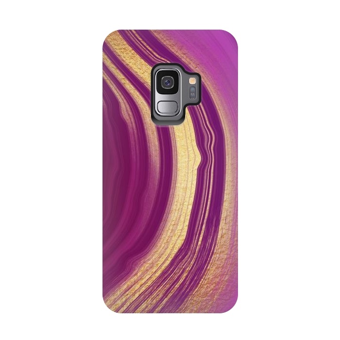 Galaxy S9 StrongFit Magenta Pink Marble and gold gemstone  by  Utart