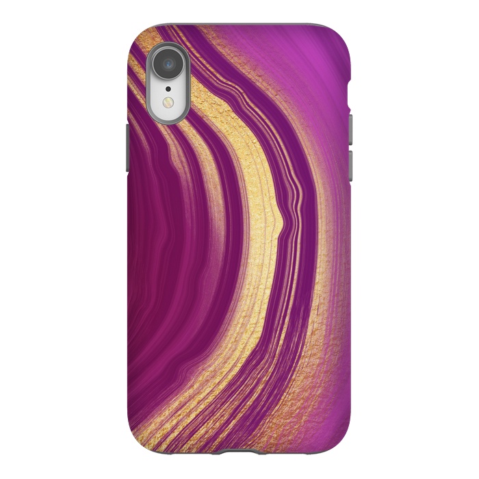 iPhone Xr StrongFit Magenta Pink Marble and gold gemstone  by  Utart