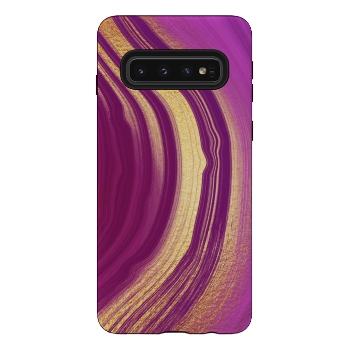 Galaxy S10 StrongFit Magenta Pink Marble and gold gemstone  by  Utart