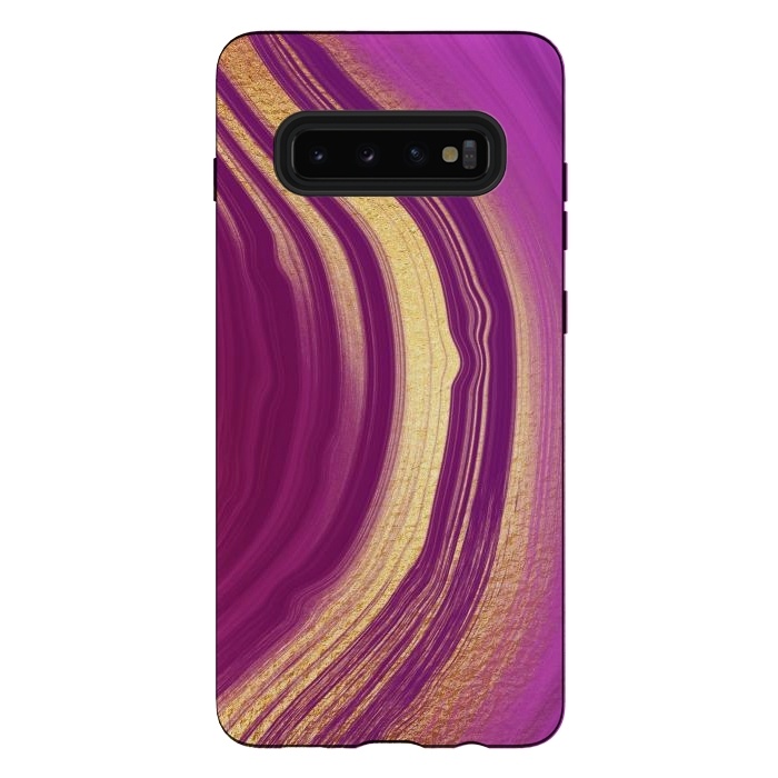 Galaxy S10 plus StrongFit Magenta Pink Marble and gold gemstone  by  Utart