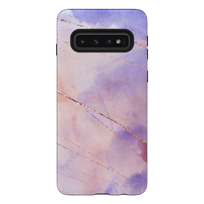 Galaxy S10 StrongFit Purple and Pink Watercolor Marble with rosegold veins by  Utart