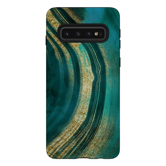 Galaxy S10 StrongFit Malachite green and gold marble  by  Utart