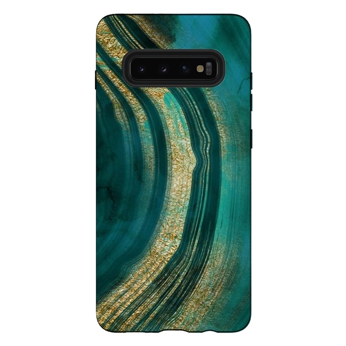 Galaxy S10 plus StrongFit Malachite green and gold marble  by  Utart