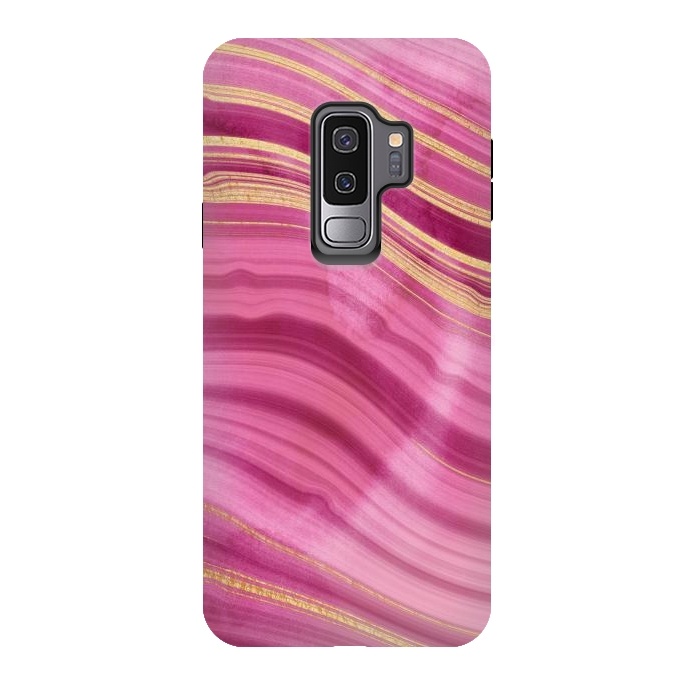 Galaxy S9 plus StrongFit Pink and Gold Mermaid Glitter Marble Waves by  Utart