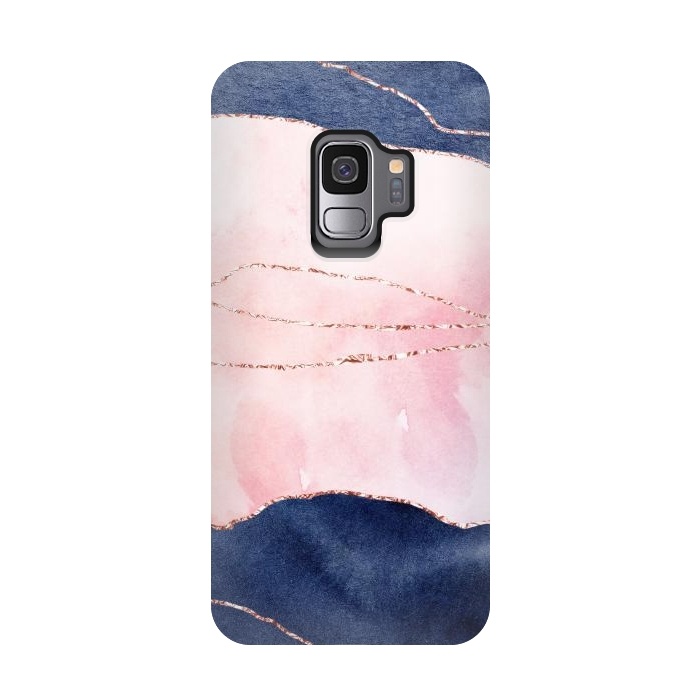 Galaxy S9 StrongFit Blue and pink ink marble with rosegold glitter veins by  Utart