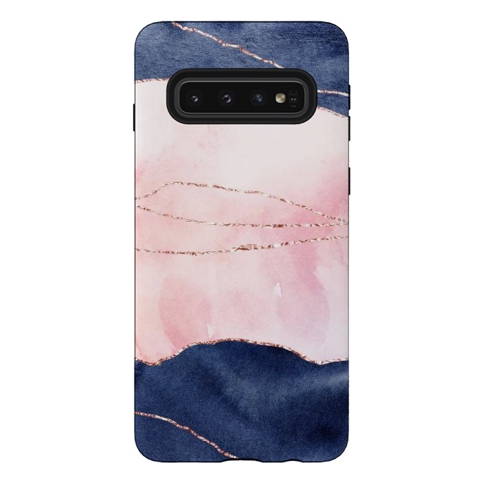 Galaxy S10 StrongFit Blue and pink ink marble with rosegold glitter veins by  Utart