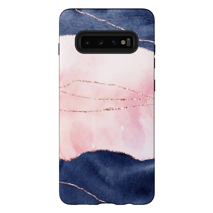 Galaxy S10 plus StrongFit Blue and pink ink marble with rosegold glitter veins by  Utart