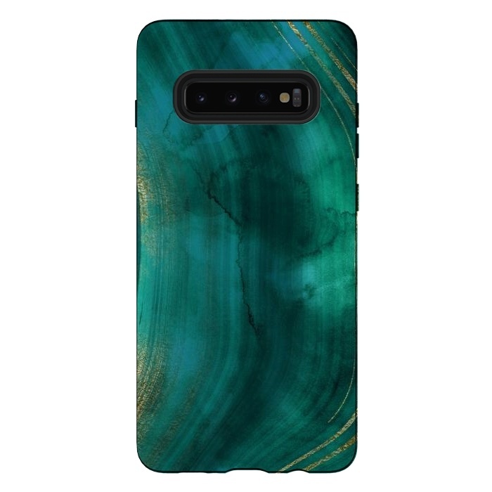 Galaxy S10 plus StrongFit Green Malachite Marble Texture by  Utart