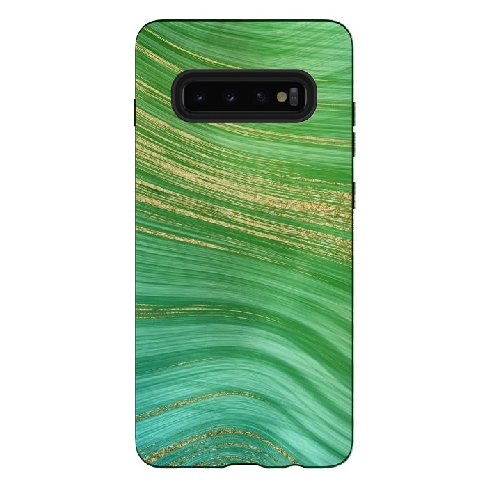 Galaxy S10 plus StrongFit Gold and green turquoise mermaid ocean marble  by  Utart