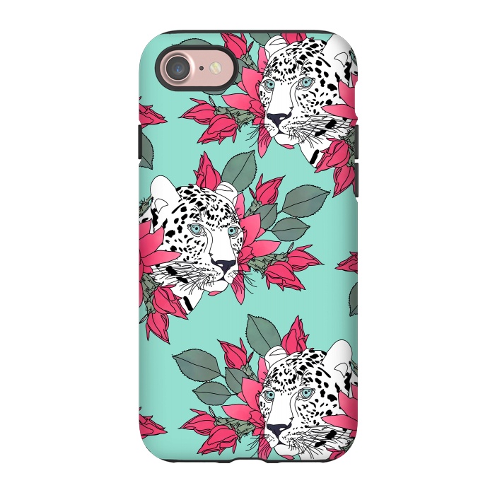 iPhone 7 StrongFit Stylish leopard and cactus flower pattern by InovArts