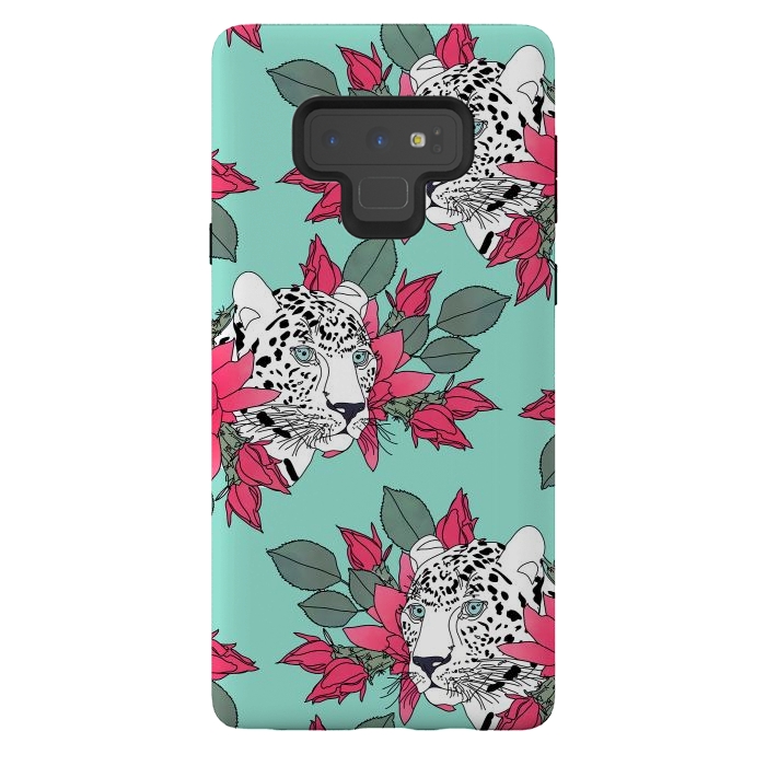 Galaxy Note 9 StrongFit Stylish leopard and cactus flower pattern by InovArts