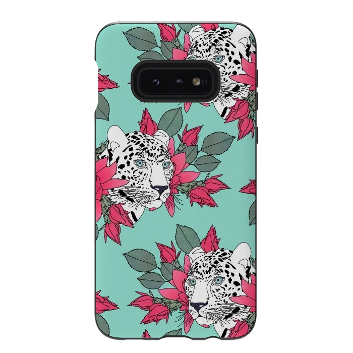 Galaxy S10e StrongFit Stylish leopard and cactus flower pattern by InovArts