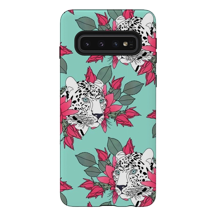Galaxy S10 StrongFit Stylish leopard and cactus flower pattern by InovArts