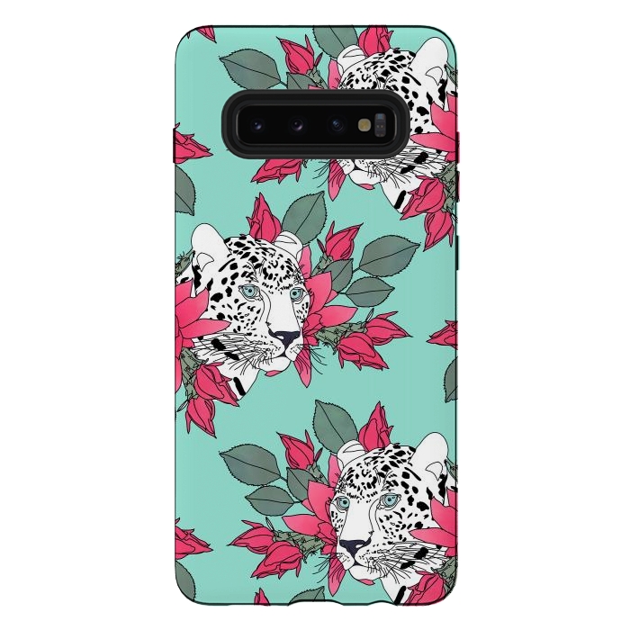 Galaxy S10 plus StrongFit Stylish leopard and cactus flower pattern by InovArts