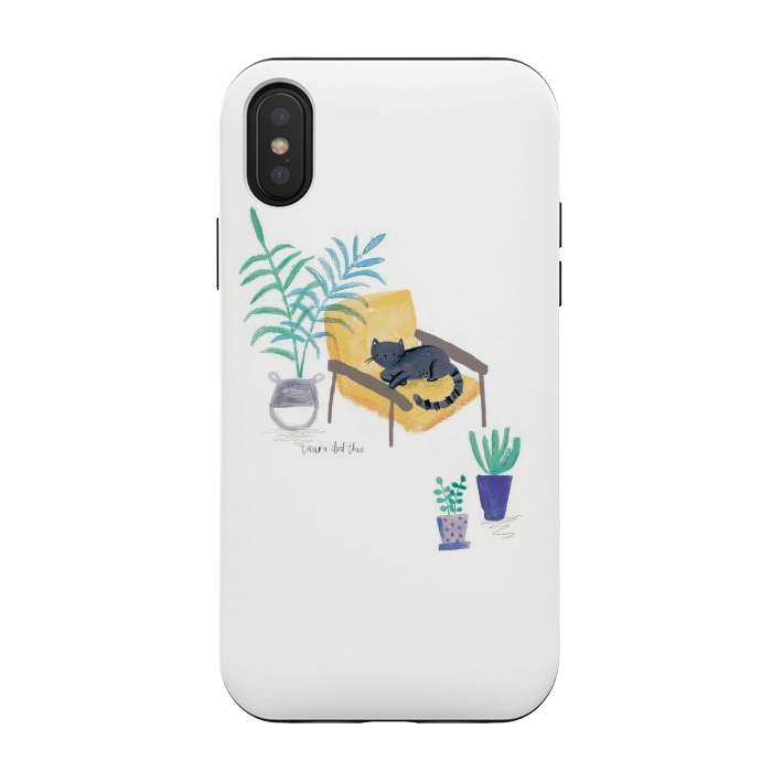 iPhone Xs / X StrongFit  black cat in yellow chair scandi interior by lauradidthis