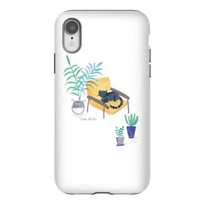 iPhone Xr StrongFit  black cat in yellow chair scandi interior by lauradidthis