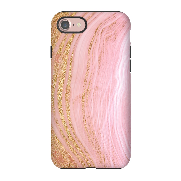 iPhone 7 StrongFit Light Pink Mermaid Marble with Faux Gold Glitter Rain by  Utart