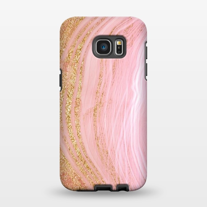 Galaxy S7 EDGE StrongFit Light Pink Mermaid Marble with Faux Gold Glitter Rain by  Utart