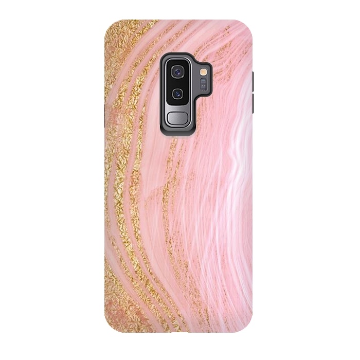 Galaxy S9 plus StrongFit Light Pink Mermaid Marble with Faux Gold Glitter Rain by  Utart
