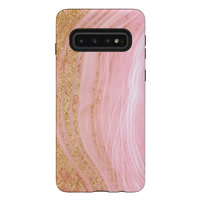 Galaxy S10 StrongFit Light Pink Mermaid Marble with Faux Gold Glitter Rain by  Utart