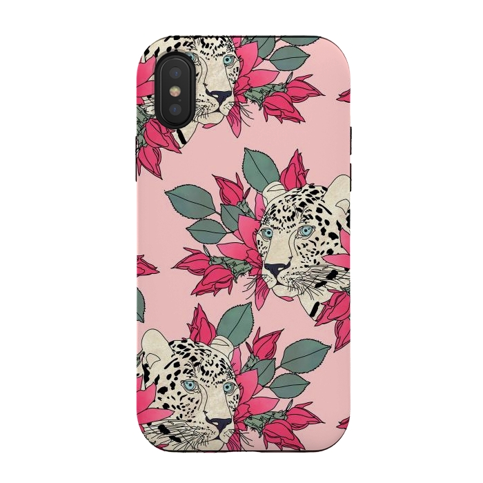 iPhone Xs / X StrongFit Classy cactus flowers and leopards design by InovArts