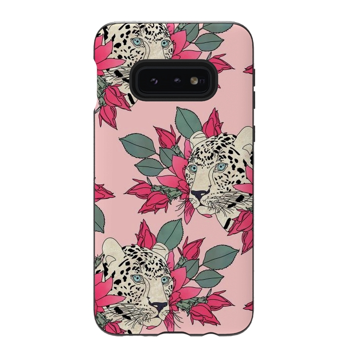 Galaxy S10e StrongFit Classy cactus flowers and leopards design by InovArts