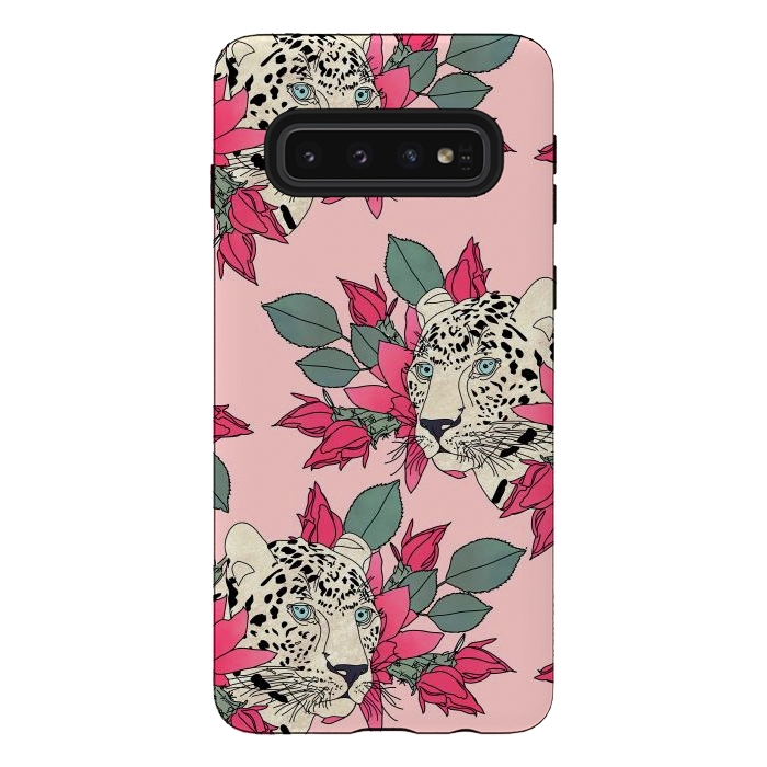 Galaxy S10 StrongFit Classy cactus flowers and leopards design by InovArts