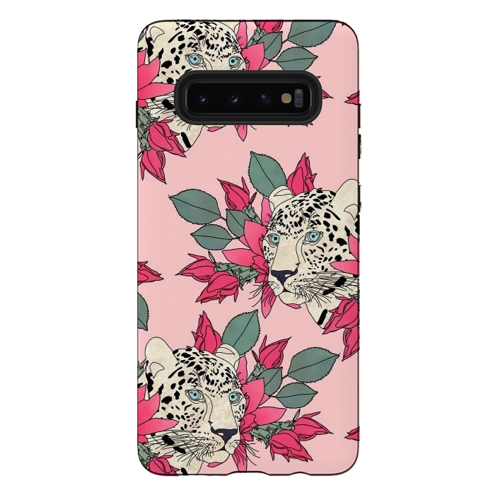 Galaxy S10 plus StrongFit Classy cactus flowers and leopards design by InovArts