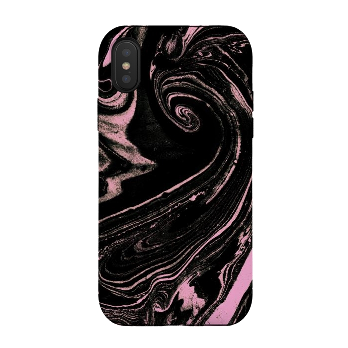 iPhone Xs / X StrongFit Dark marble with neon pink spiral by Oana 