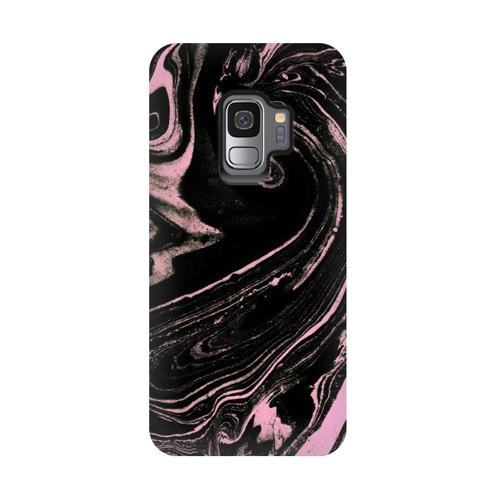 Galaxy S9 StrongFit Dark marble with neon pink spiral by Oana 