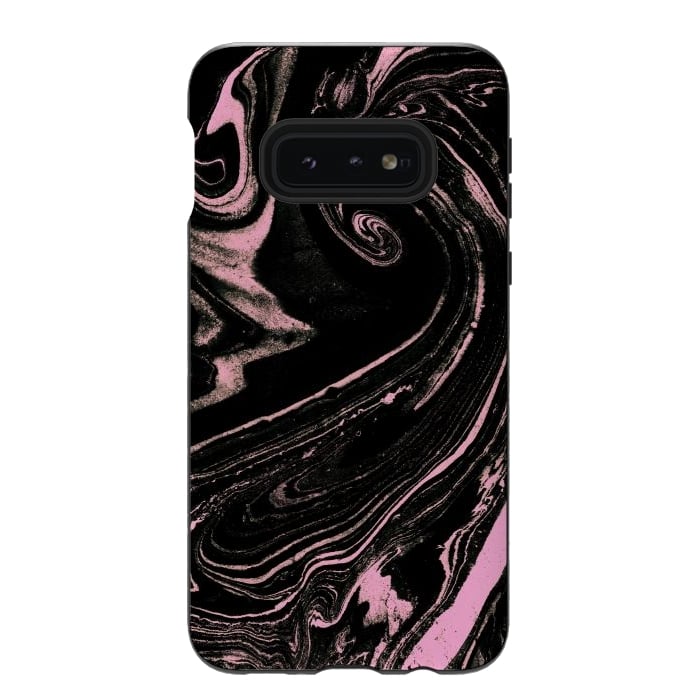 Galaxy S10e StrongFit Dark marble with neon pink spiral by Oana 