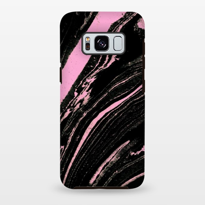 Galaxy S8 plus StrongFit Black marble with neon pink stripes by Oana 