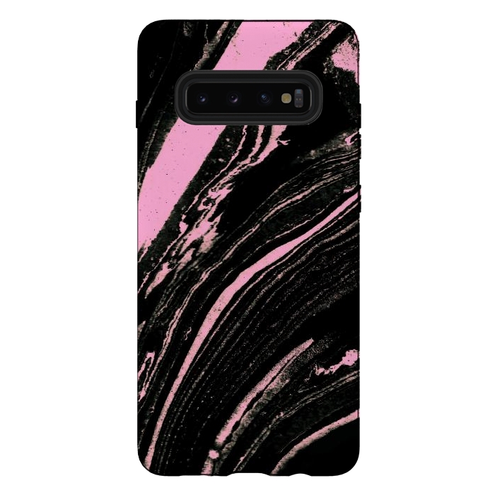 Galaxy S10 plus StrongFit Black marble with neon pink stripes by Oana 
