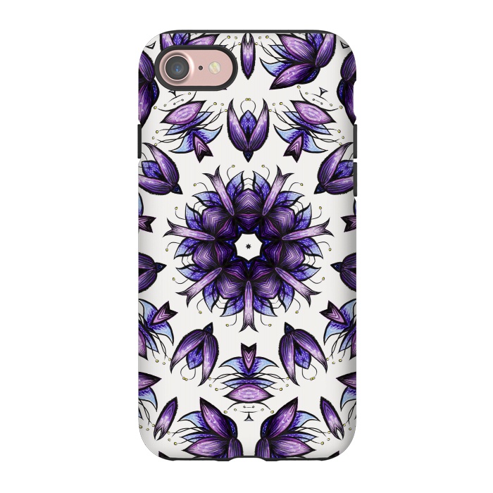 iPhone 7 StrongFit Abstract Lotus Flower Kaleidoscopic Mandala Pattern In Blue Violet by Boriana Giormova