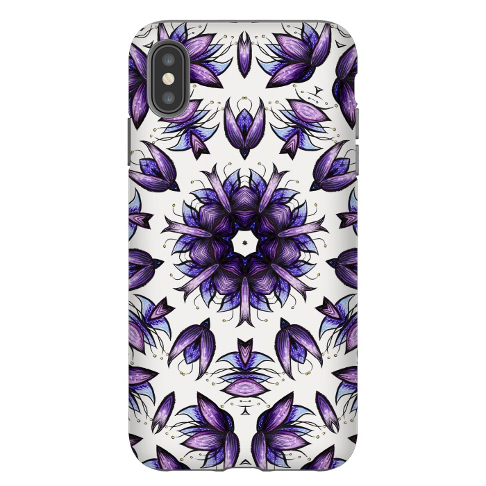 iPhone Xs Max StrongFit Abstract Lotus Flower Kaleidoscopic Mandala Pattern In Blue Violet by Boriana Giormova