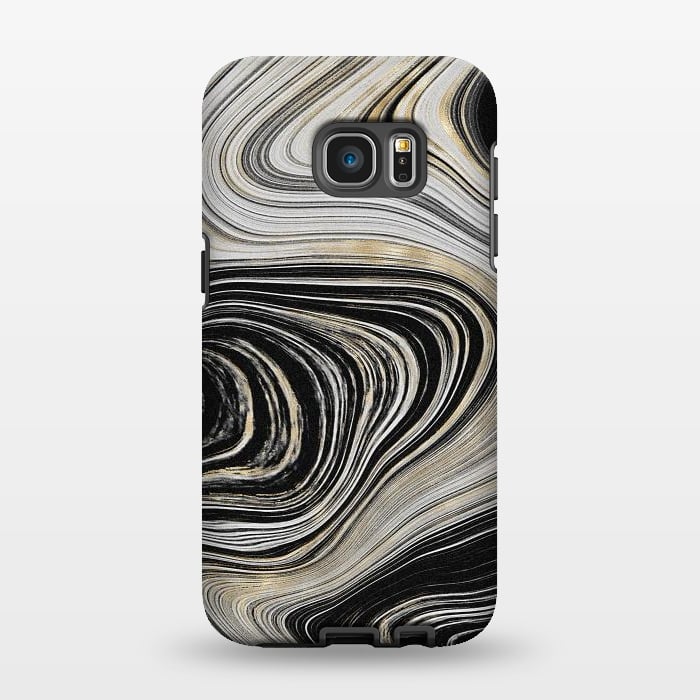 Galaxy S7 EDGE StrongFit Black, White & Gold Agate  by CatJello