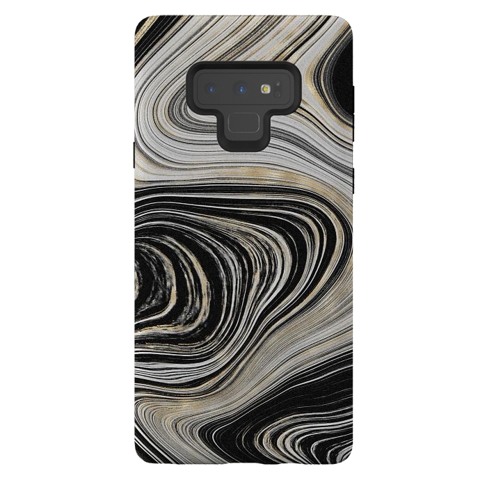 Galaxy Note 9 StrongFit Black, White & Gold Agate  by CatJello