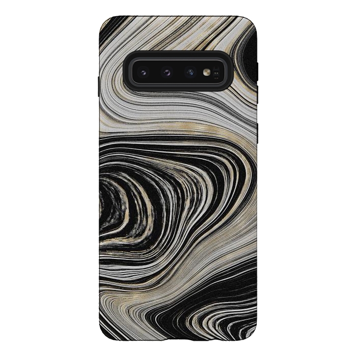 Galaxy S10 StrongFit Black, White & Gold Agate  by CatJello