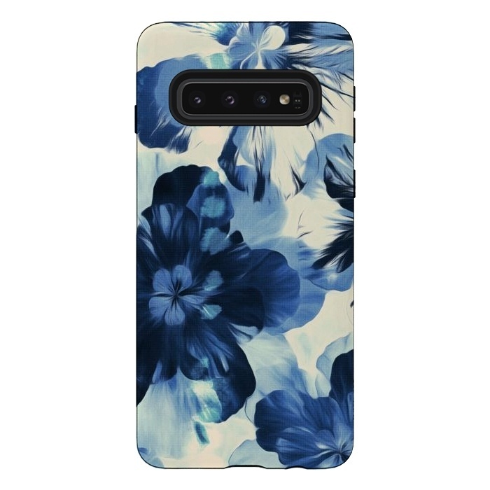 Galaxy S10 StrongFit Shibori Inspired Indigo Floral by Micklyn Le Feuvre