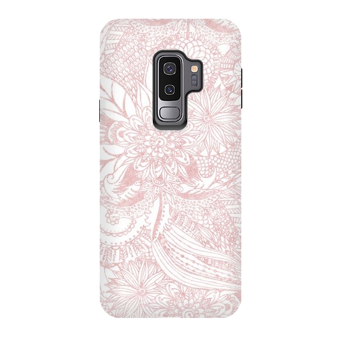 Galaxy S9 plus StrongFit Elegant faux rose gold floral mandala design by InovArts