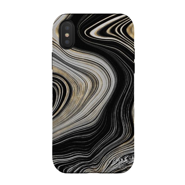 iPhone Xs / X StrongFit Trendy Black White and Faux Gold Agate Gem  by  Utart