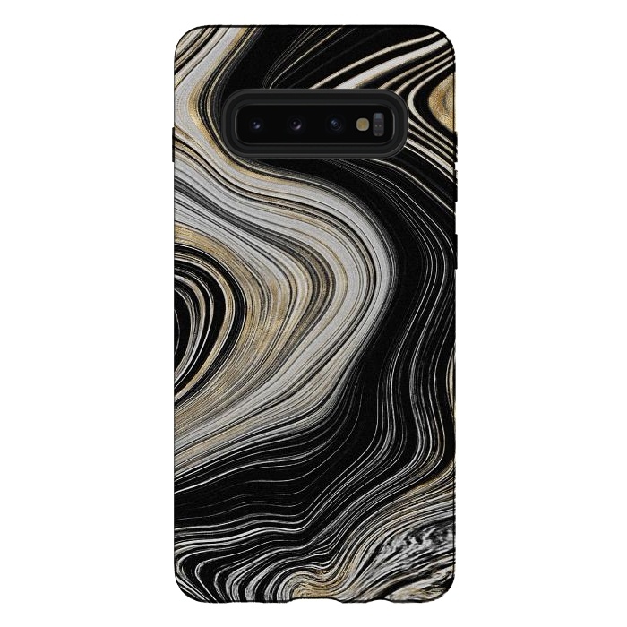 Galaxy S10 plus StrongFit Trendy Black White and Faux Gold Agate Gem  by  Utart