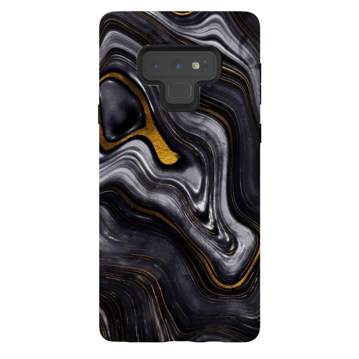 Galaxy Note 9 StrongFit Trend Black White and Faux Gold Malachite Agate  by  Utart