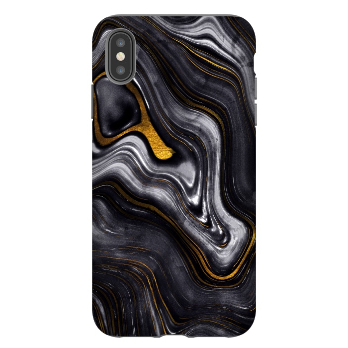 iPhone Xs Max StrongFit Trend Black White and Faux Gold Malachite Agate  by  Utart
