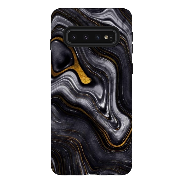 Galaxy S10 StrongFit Trend Black White and Faux Gold Malachite Agate  by  Utart