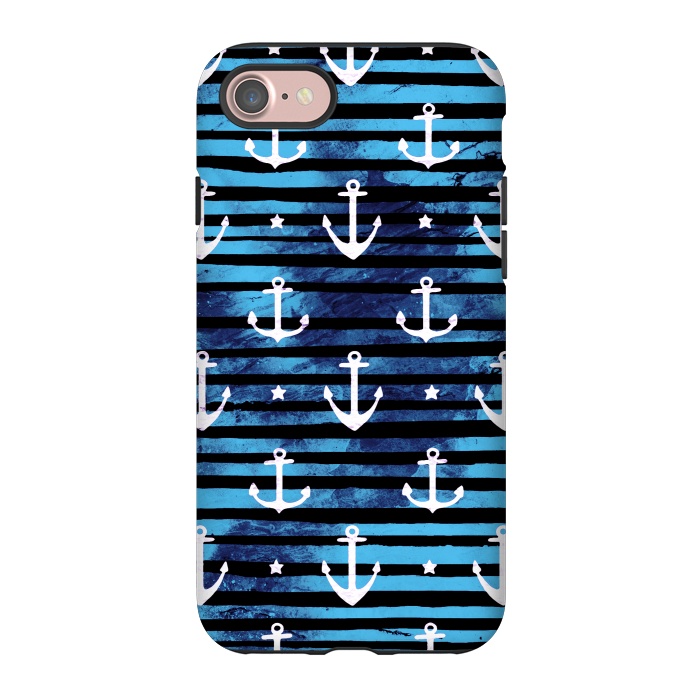 iPhone 7 StrongFit Nautical anchors and stripes pattern by Oana 