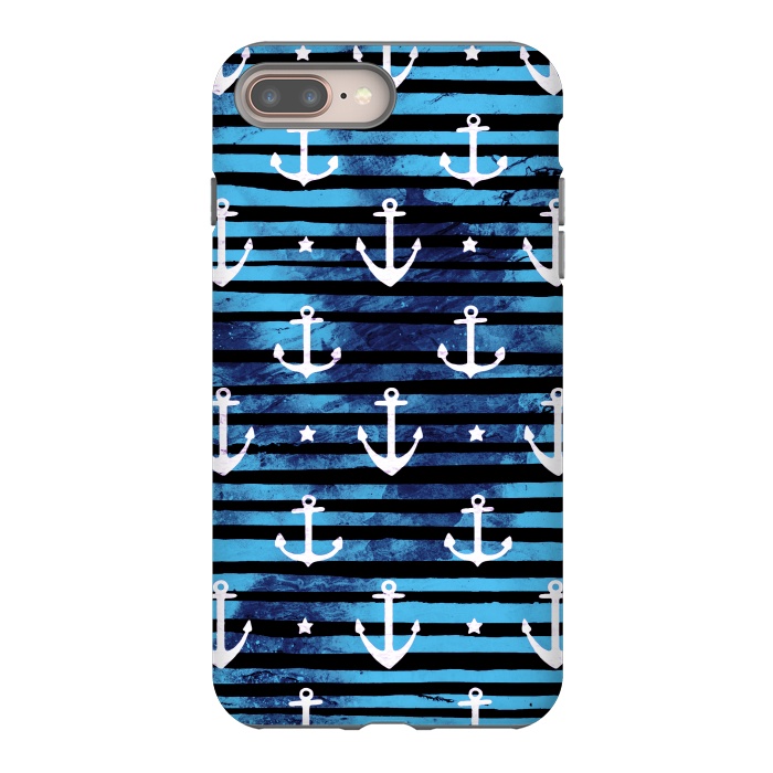 iPhone 7 plus StrongFit Nautical anchors and stripes pattern by Oana 