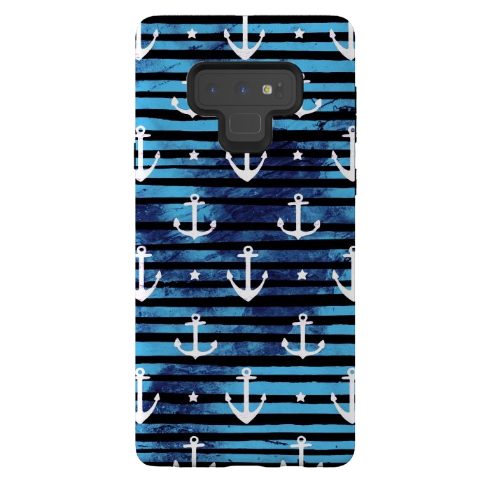 Galaxy Note 9 StrongFit Nautical anchors and stripes pattern by Oana 
