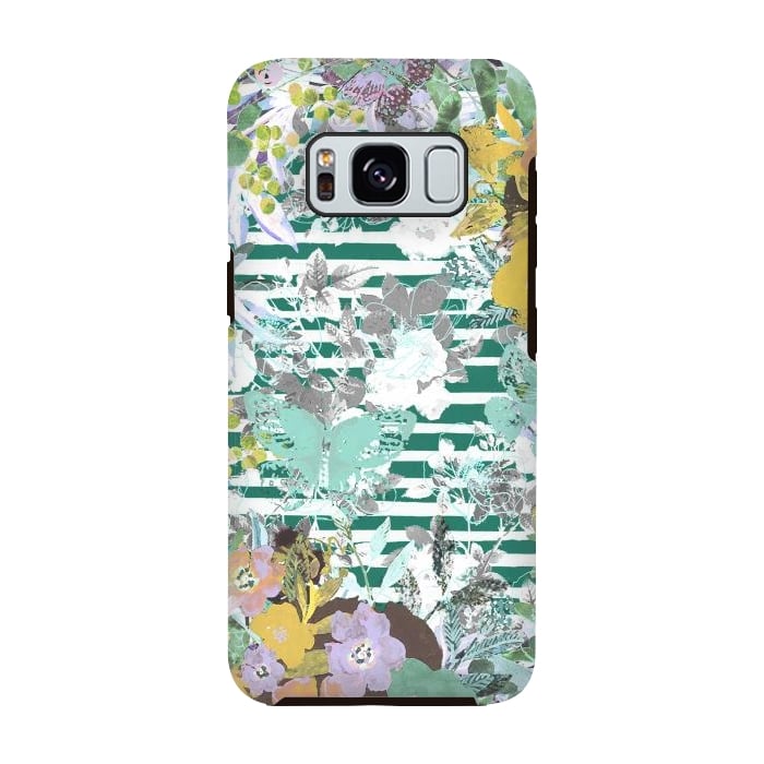 Galaxy S8 StrongFit watercolor painted flowers, butterflies and stripes by Oana 